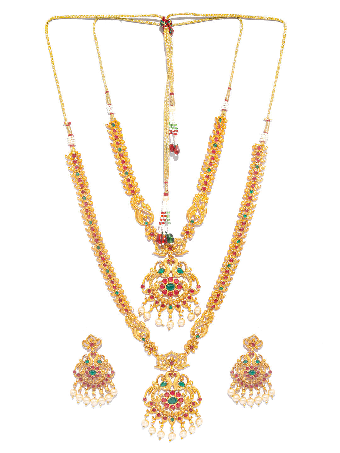 Priyaasi Women Traditional Gold-Polished Real Kemp Peacock Jewelley Set - Swadesiicart