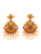 Priyaasi Women Traditional Gold-Polished Real Kemp Peacock Jewelley Set - Swadesiicart