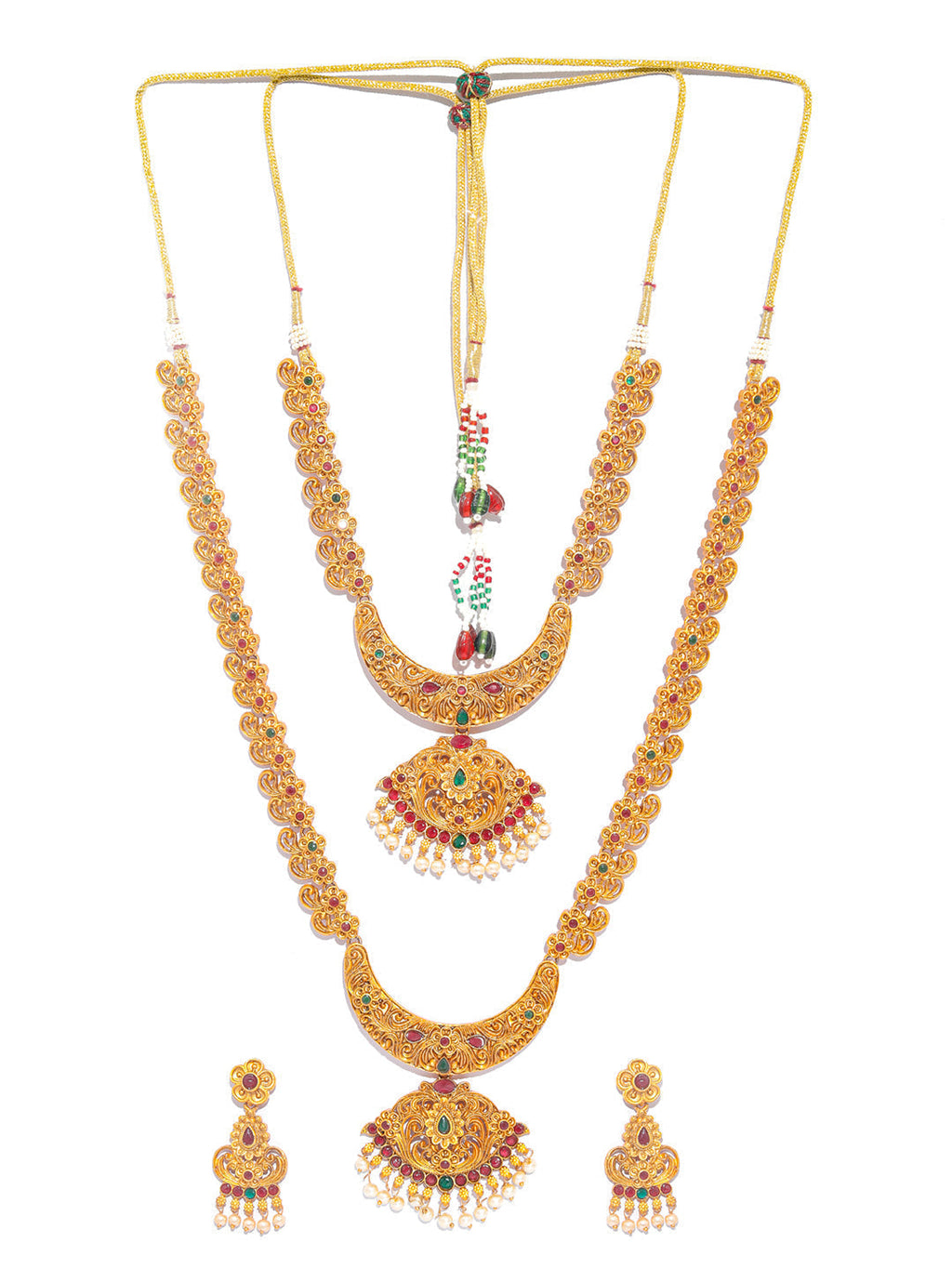 Priyaasi Women Traditional Gold-Polished Real Kemp Floral Jewelley Set - Swadesiicart