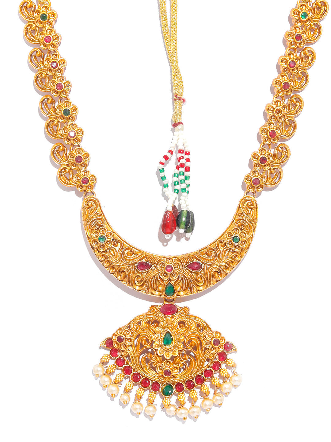 Priyaasi Women Traditional Gold-Polished Real Kemp Floral Jewelley Set - Swadesiicart
