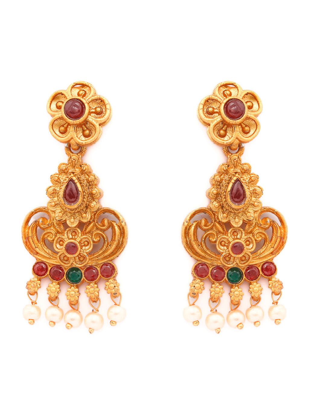 Priyaasi Women Traditional Gold-Polished Real Kemp Floral Jewelley Set - Swadesiicart