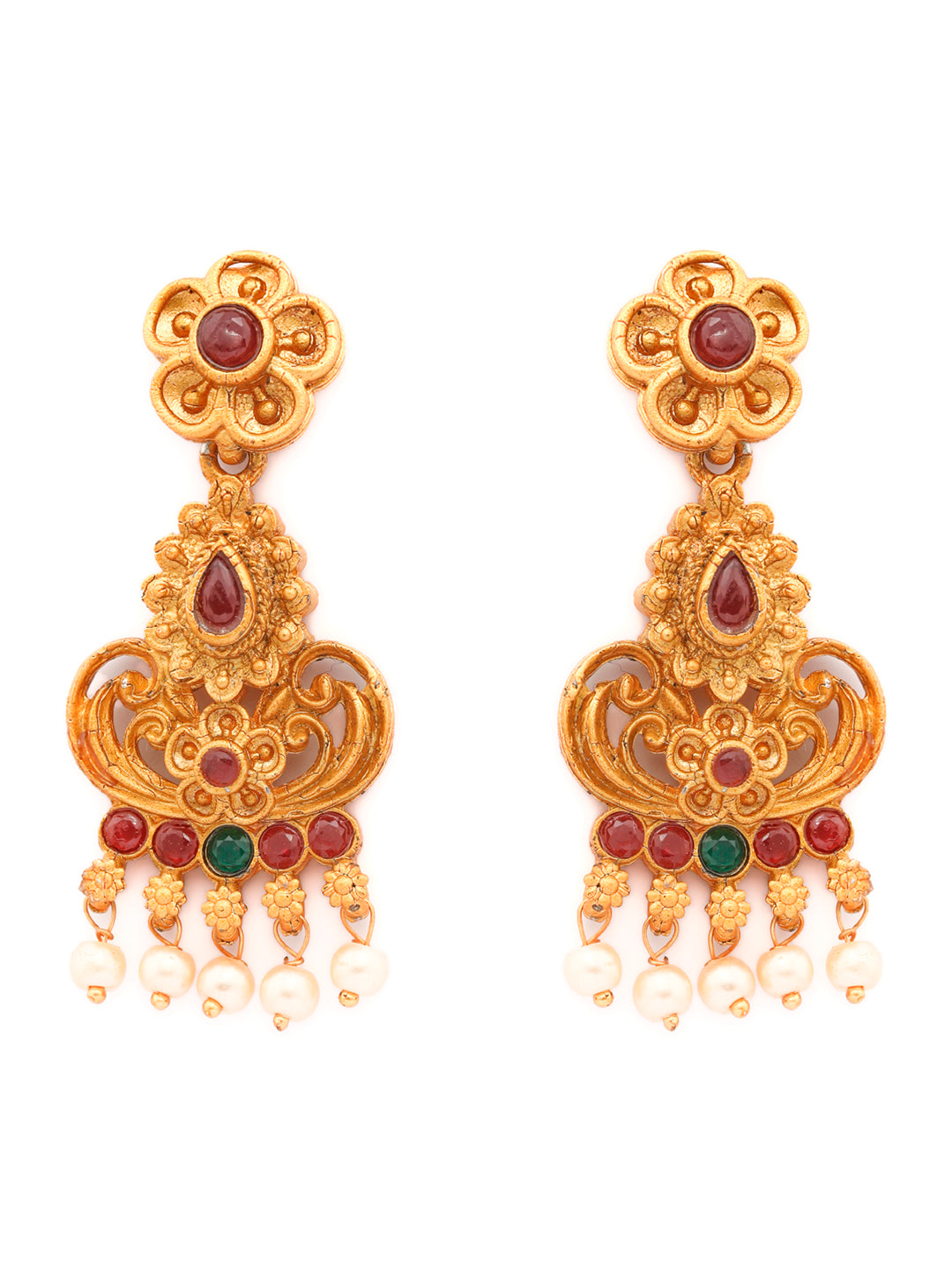 Priyaasi Women Traditional Gold-Polished Real Kemp Floral Jewelley Set - Swadesiicart