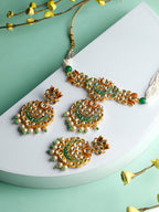 Priyaasi Women Kundan Green & Gold Lotus Meenakari Jewellery Set - Noz2Toz