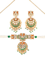 Priyaasi Women Kundan Green & Gold Lotus Meenakari Jewellery Set - Swadesiicart