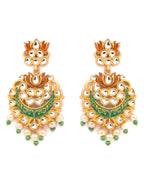Priyaasi Women Kundan Green & Gold Lotus Meenakari Jewellery Set - Swadesiicart