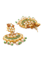 Priyaasi Women Kundan Green & Gold Lotus Meenakari Jewellery Set - Swadesiicart
