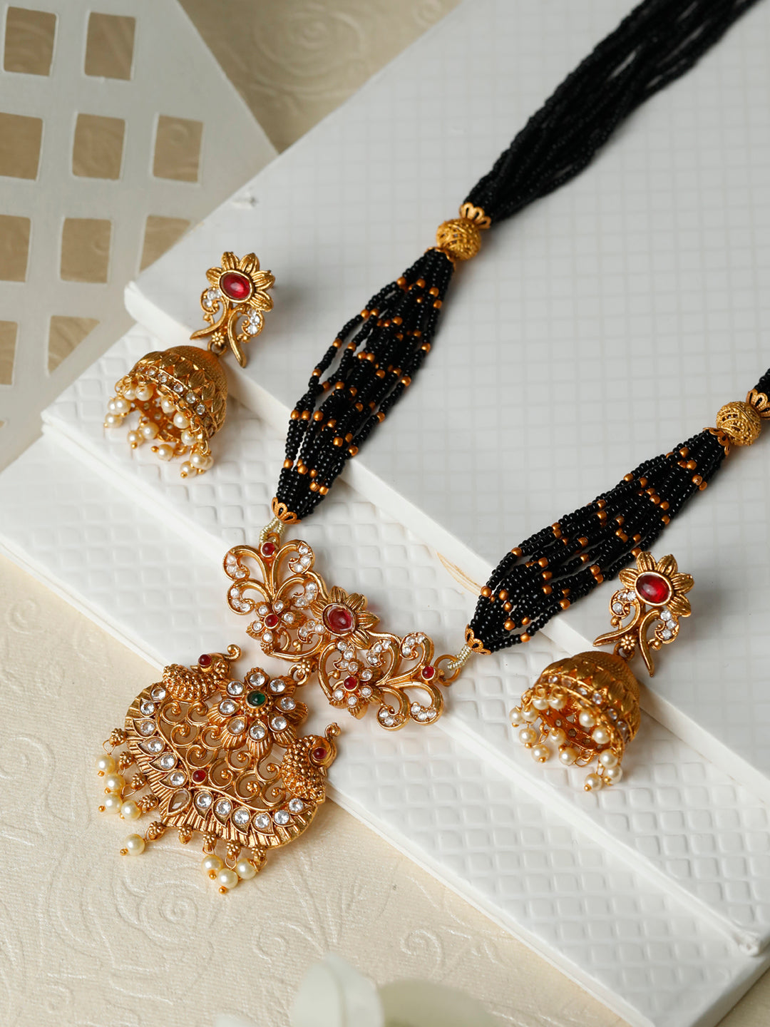 Priyaasi Women Traditional Real Kemp Gold & Black Mangalsutra Set - Noz2Toz