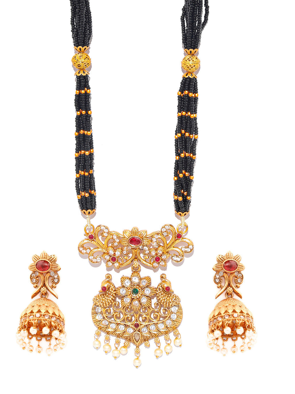 Priyaasi Women Traditional Real Kemp Gold & Black Mangalsutra Set - Swadesiicart