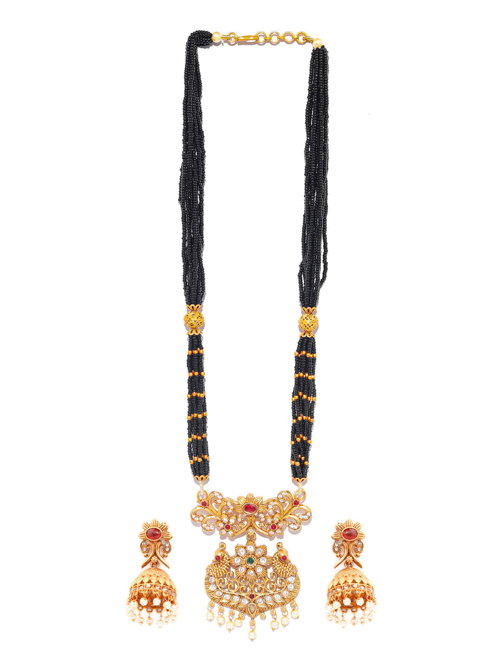 Priyaasi Women Traditional Real Kemp Gold & Black Mangalsutra Set - Swadesiicart