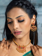 Priyaasi Women Traditional Gold-Polished Real Kemp Floral Jewellery Set - Swadesiicart