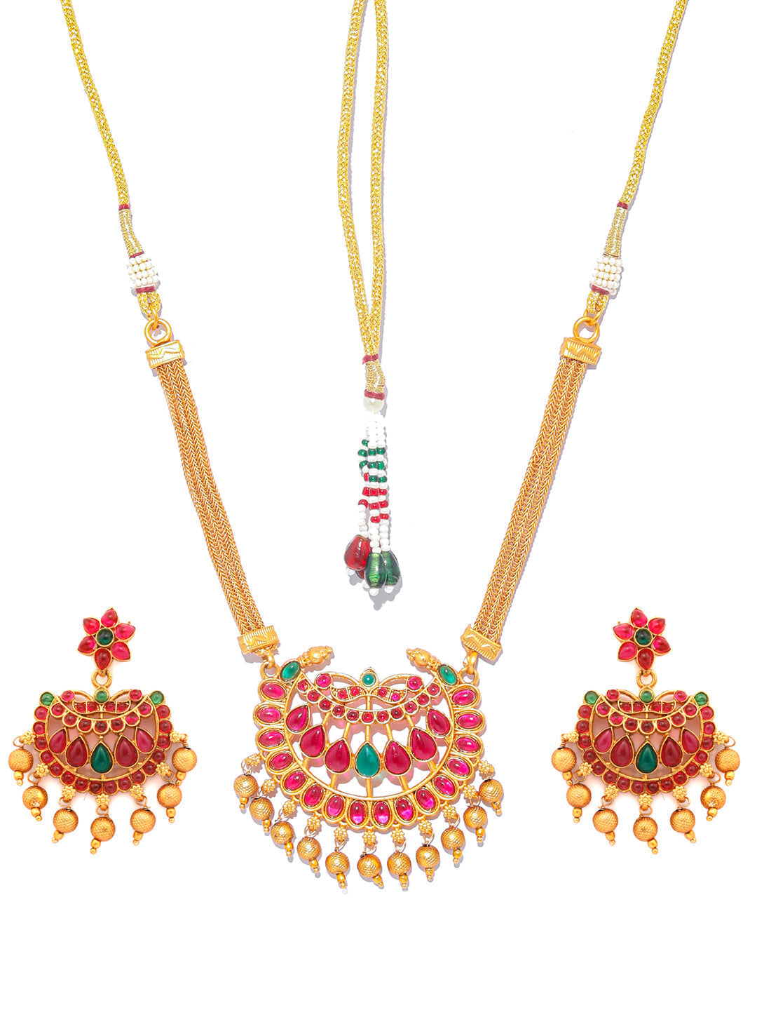 Priyaasi Women Traditional Gold-Polished Real Kemp Floral Jewellery Set - Swadesiicart