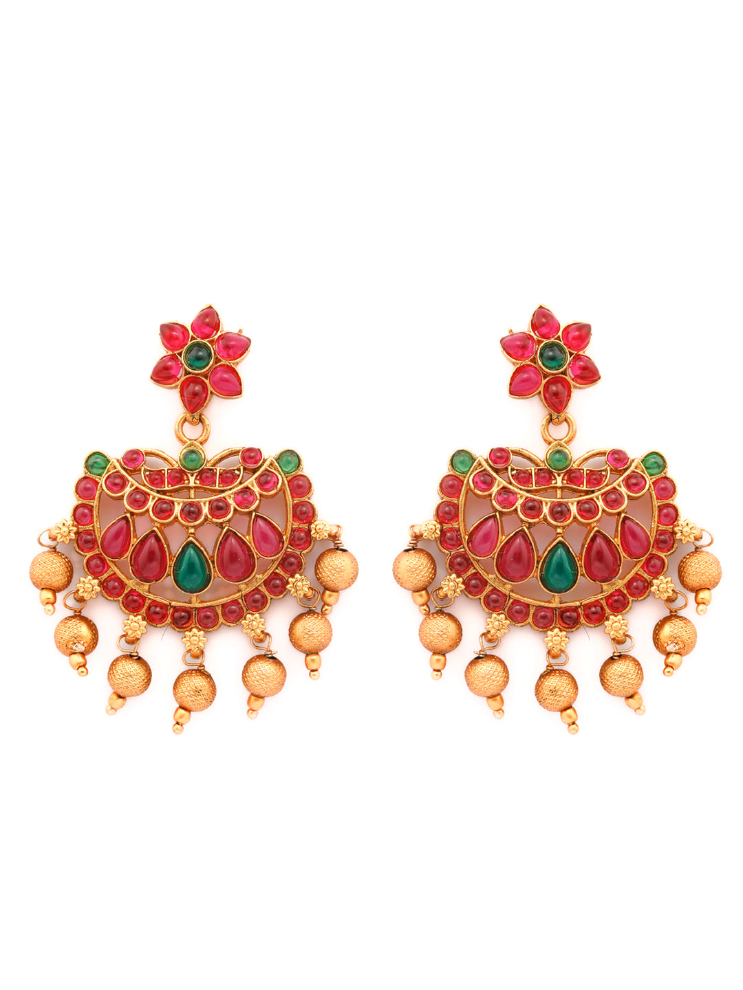 Priyaasi Women Traditional Gold-Polished Real Kemp Floral Jewellery Set - Swadesiicart