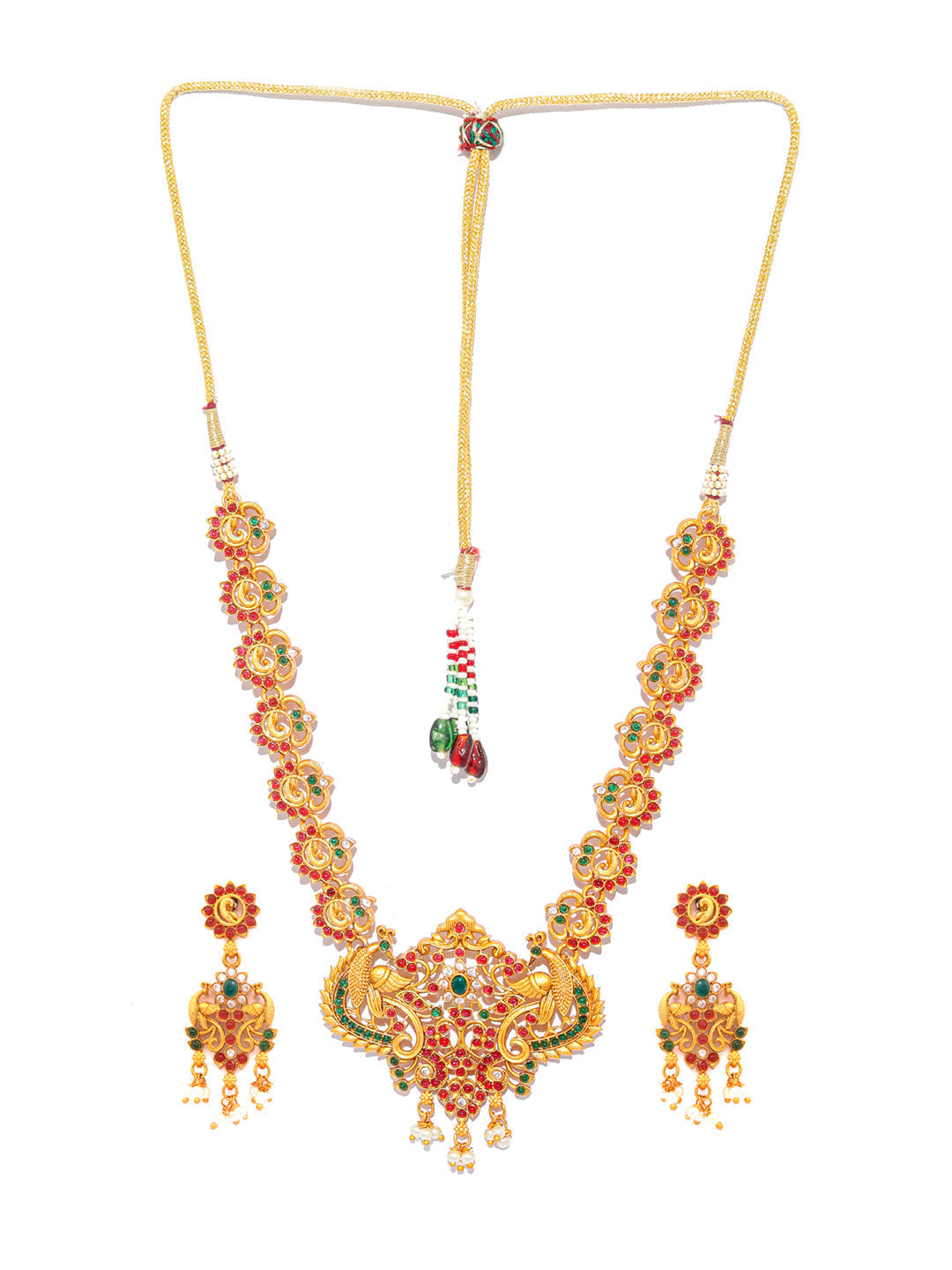 Priyaasi Women Traditional Real Kemp Gold-Polished Peacock Jewellery Set - Swadesiicart
