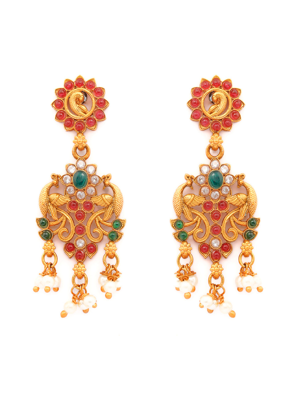 Priyaasi Women Traditional Real Kemp Gold-Polished Peacock Jewellery Set - Swadesiicart