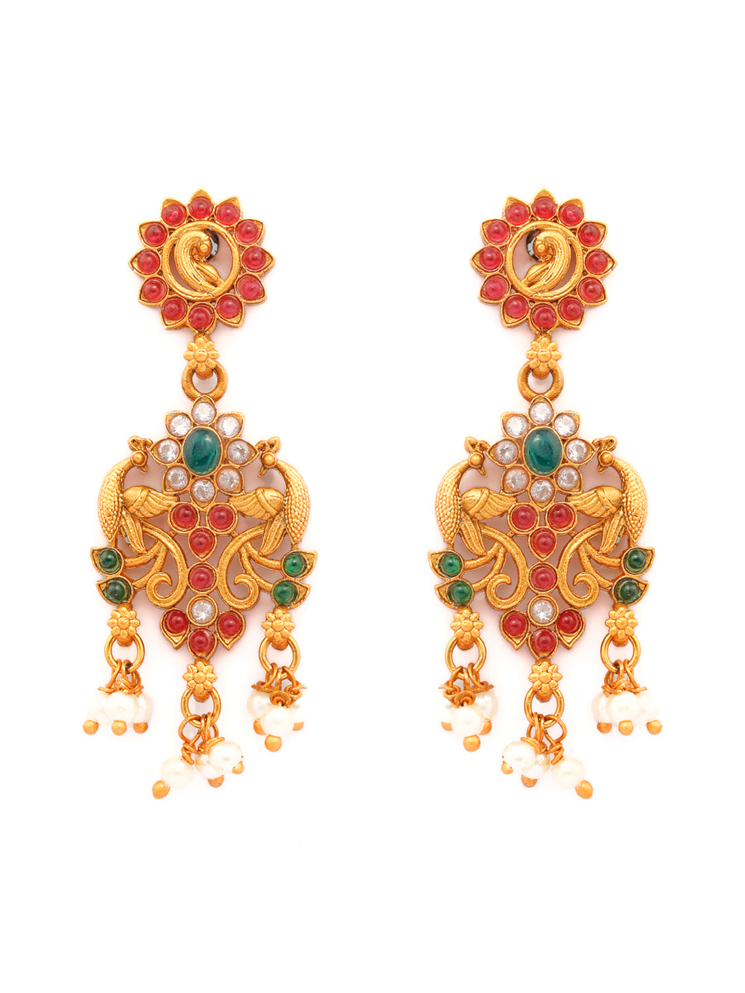 Priyaasi Women Traditional Real Kemp Gold-Polished Peacock Jewellery Set - Swadesiicart