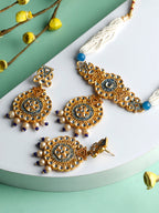 Priyaasi Women Ethnic Gold & Blue Kundan Studded Meenakari Jewellery Set - Noz2Toz