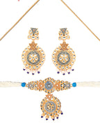 Priyaasi Women Ethnic Gold & Blue Kundan Studded Meenakari Jewellery Set - Swadesiicart