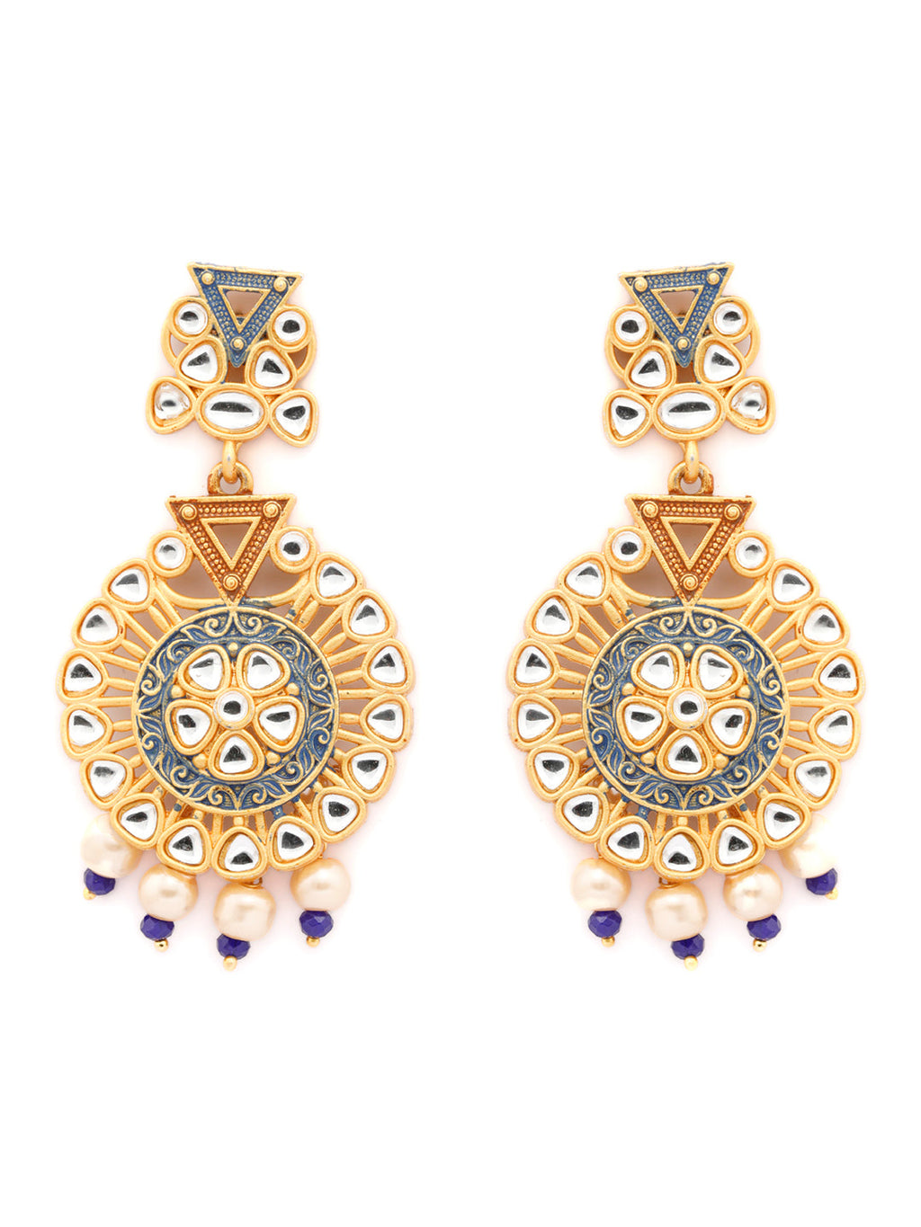 Priyaasi Women Ethnic Gold & Blue Kundan Studded Meenakari Jewellery Set - Swadesiicart