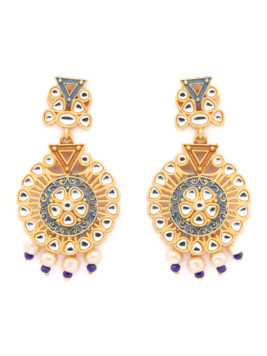 Priyaasi Women Ethnic Gold & Blue Kundan Studded Meenakari Jewellery Set - Swadesiicart