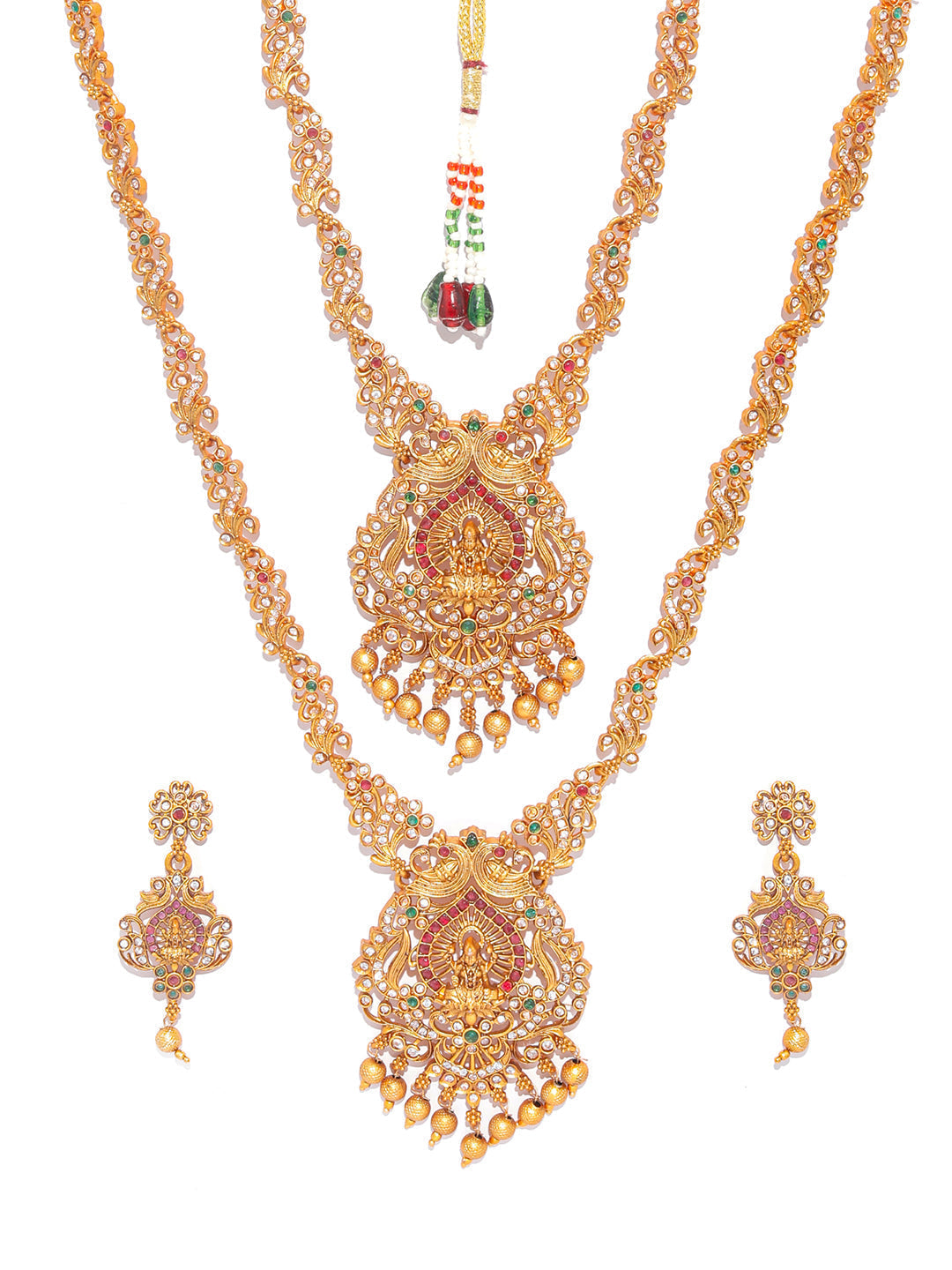 Priyaasi Women Traditional Gold-Polished Real Kemp Goddess Laxmi Jewelley Set - Swadesiicart