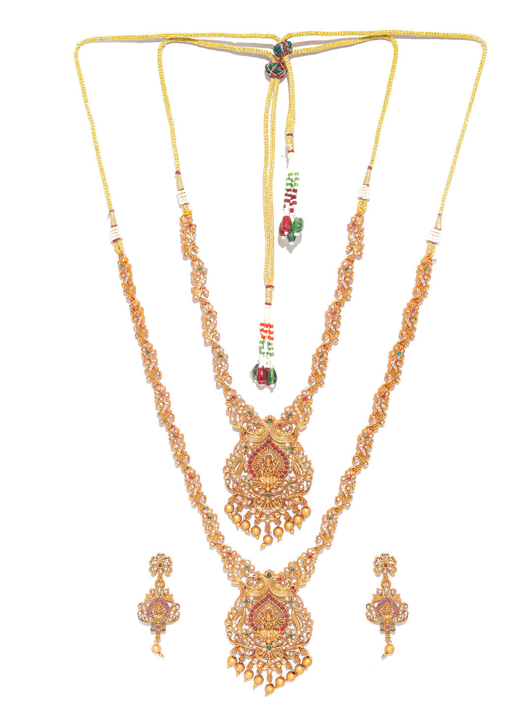 Priyaasi Women Traditional Gold-Polished Real Kemp Goddess Laxmi Jewelley Set - Swadesiicart
