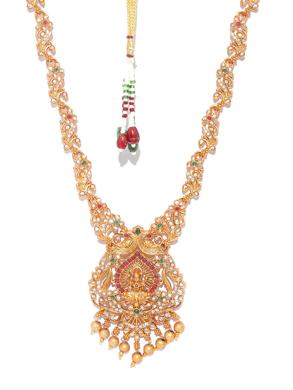 Priyaasi Women Traditional Gold-Polished Real Kemp Goddess Laxmi Jewelley Set - Swadesiicart