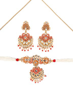 Priyaasi Women Ethnic Gold & Red Floral Meenakari Jewellery Set - Swadesiicart