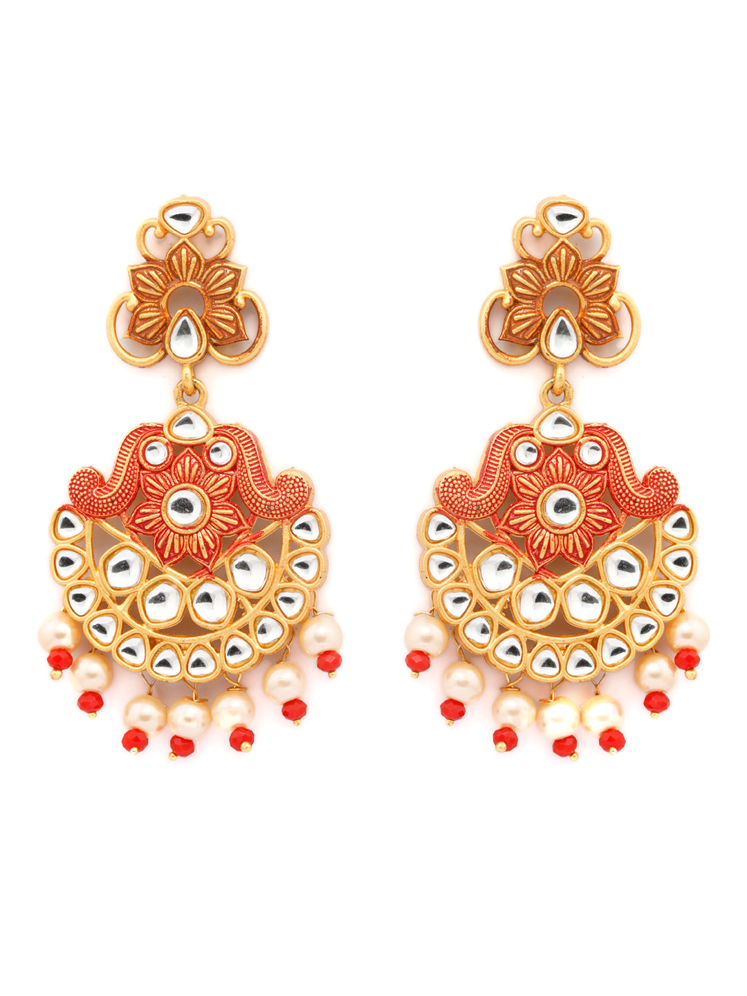Priyaasi Women Ethnic Gold & Red Floral Meenakari Jewellery Set - Swadesiicart