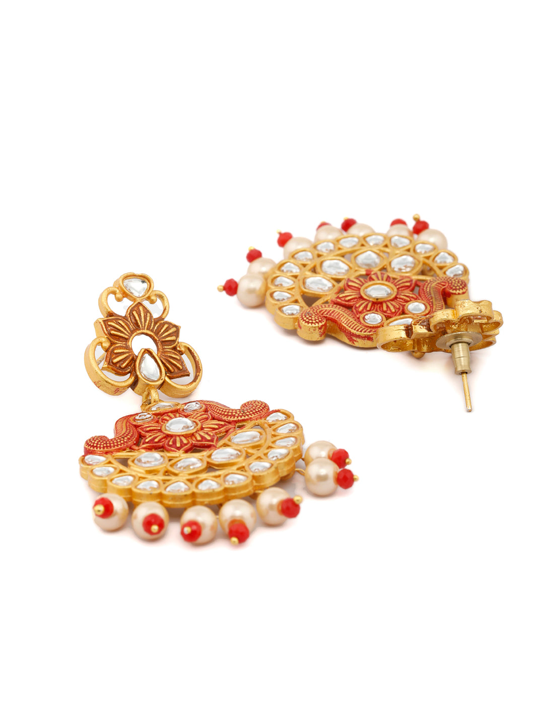 Priyaasi Women Ethnic Gold & Red Floral Meenakari Jewellery Set - Swadesiicart