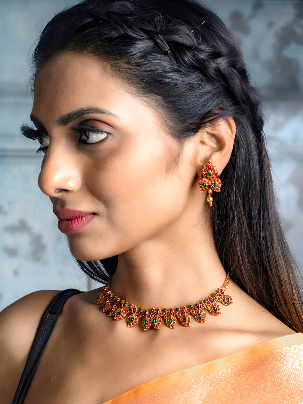 Priyaasi Women Real Kemp Gold-Polished Leaf Jewellery Set - Swadesiicart