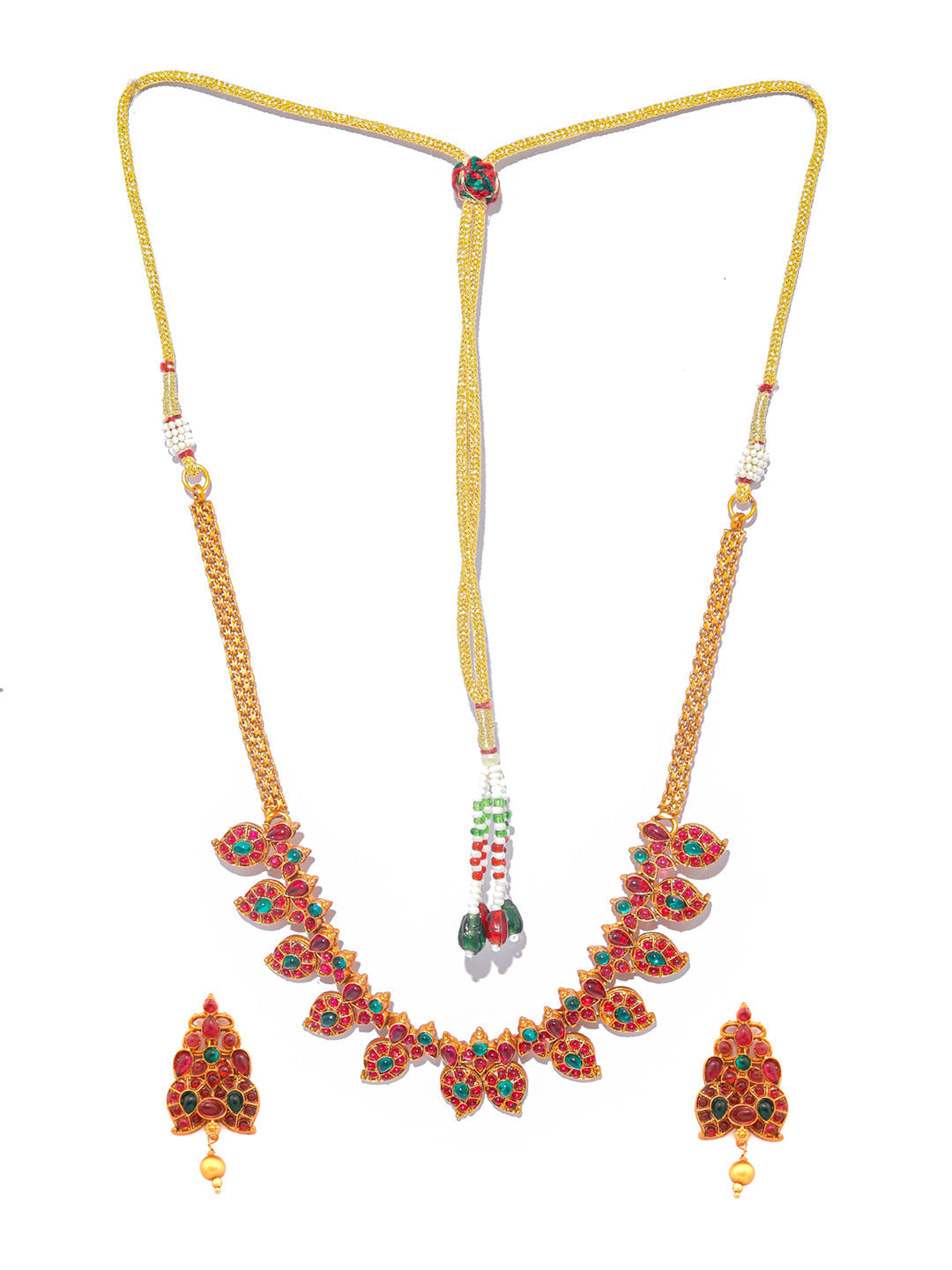 Priyaasi Women Real Kemp Gold-Polished Leaf Jewellery Set - Swadesiicart