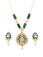 Priyaasi Women Gold & Green Kundan Studded Meenakari Jewellery Set - Swadesiicart