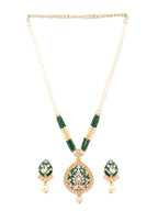 Priyaasi Women Gold & Green Kundan Studded Meenakari Jewellery Set - Swadesiicart