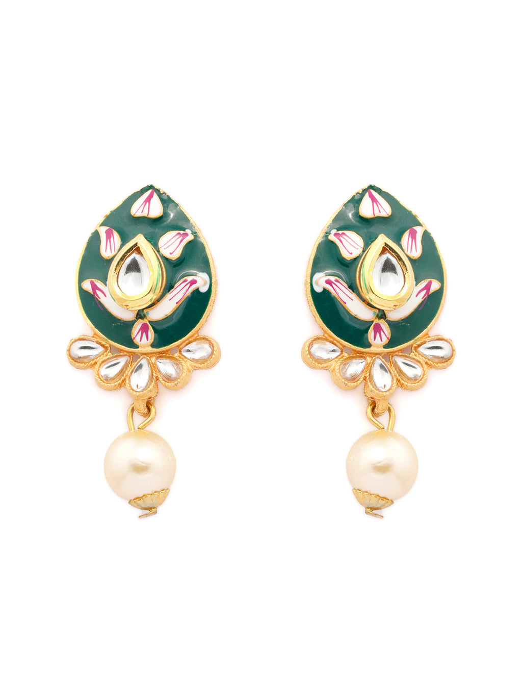 Priyaasi Women Gold & Green Kundan Studded Meenakari Jewellery Set - Swadesiicart