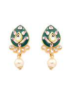 Priyaasi Women Gold & Green Kundan Studded Meenakari Jewellery Set - Swadesiicart