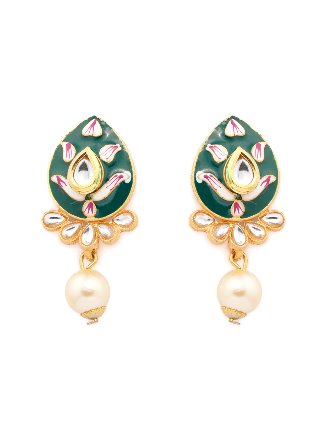 Priyaasi Women Gold & Green Kundan Studded Meenakari Jewellery Set - Swadesiicart