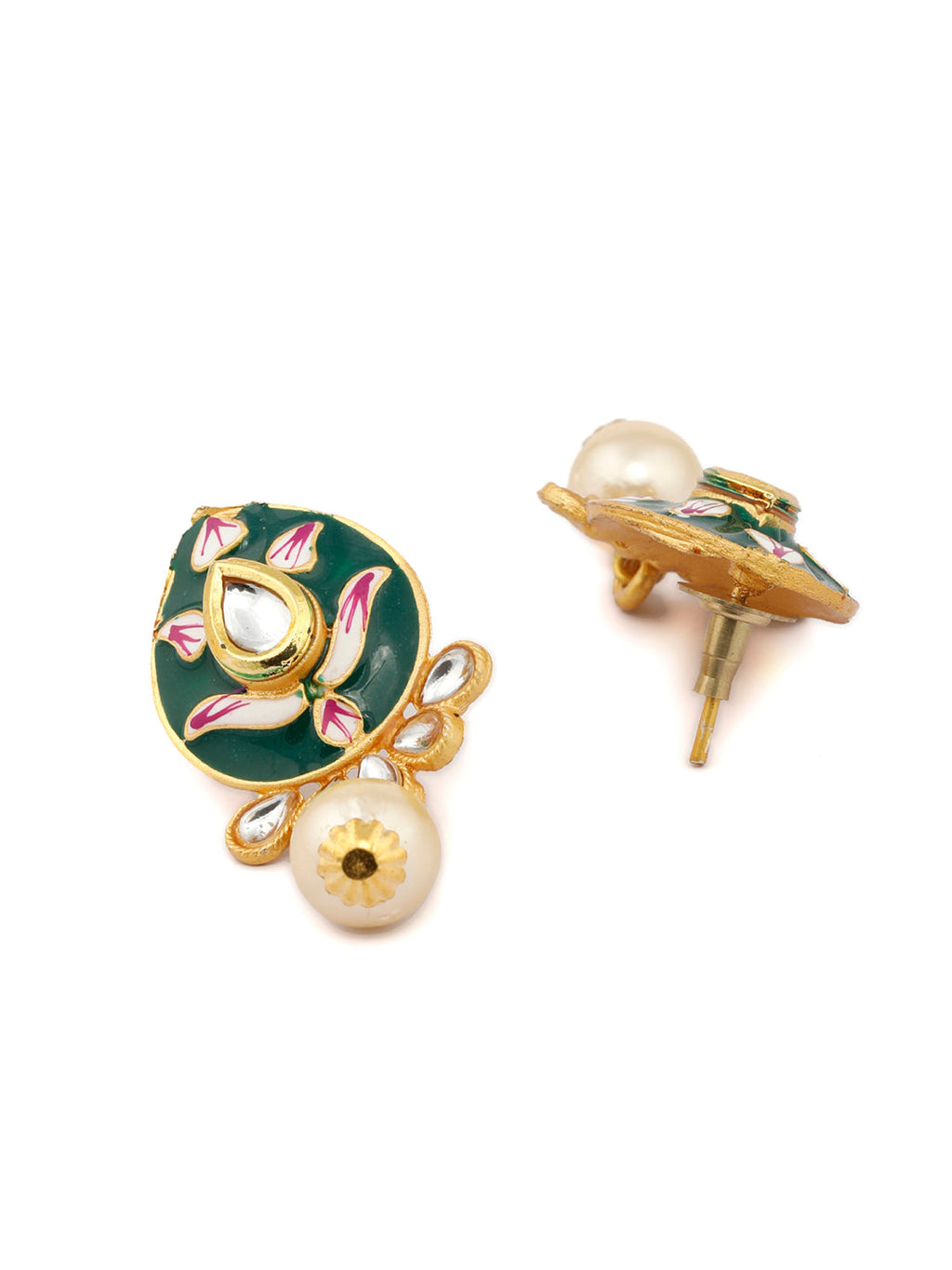 Priyaasi Women Gold & Green Kundan Studded Meenakari Jewellery Set - Swadesiicart