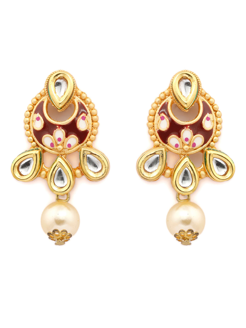 Priyaasi Women Ethnic Gold & Red Kundan Meenakari Jewellery Set - Swadesiicart