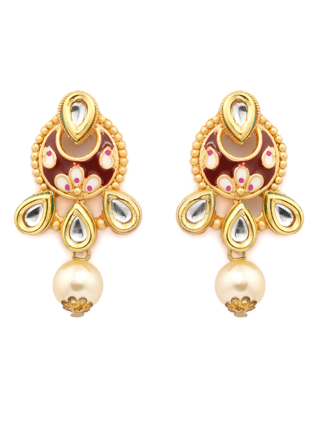 Priyaasi Women Ethnic Gold & Red Kundan Meenakari Jewellery Set - Swadesiicart