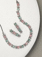 Priyaasi Women Contemporary American Diamond Silver Plated Jewellery Set - Noz2Toz