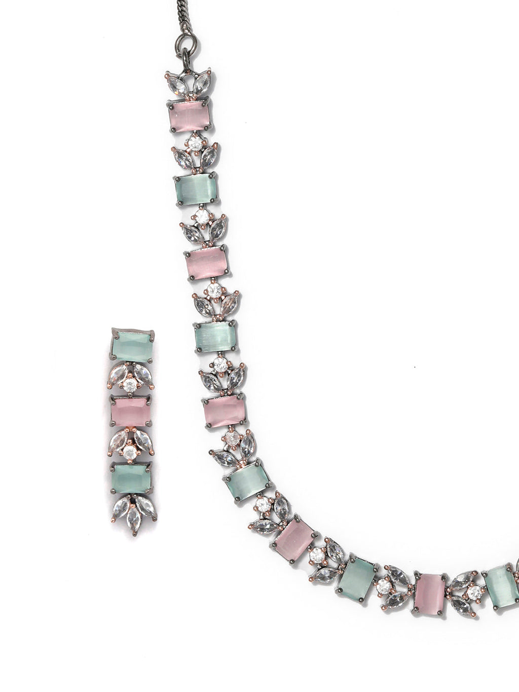 Priyaasi Women Contemporary American Diamond Silver Plated Jewellery Set - Swadesiicart