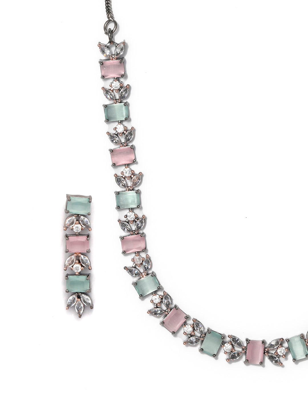 Priyaasi Women Contemporary American Diamond Silver Plated Jewellery Set - Swadesiicart