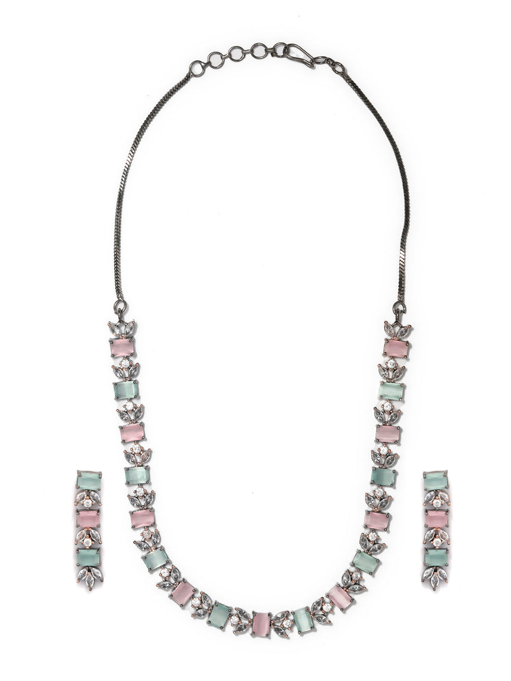 Priyaasi Women Contemporary American Diamond Silver Plated Jewellery Set - Swadesiicart