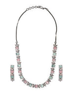 Priyaasi Women Contemporary American Diamond Silver Plated Jewellery Set - Swadesiicart