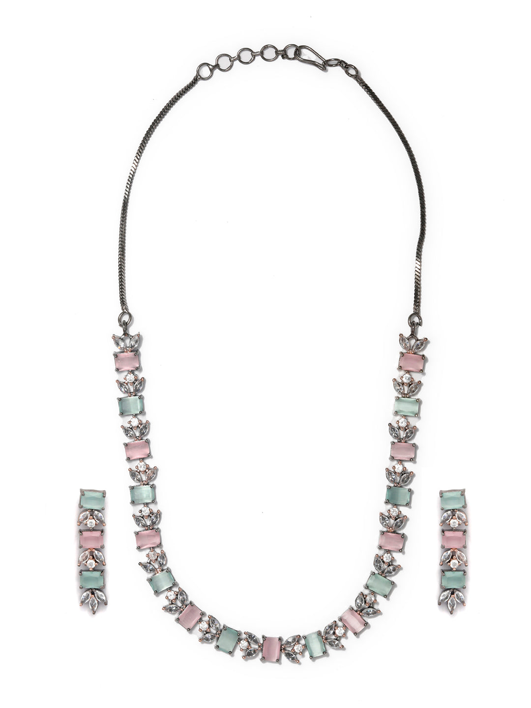 Priyaasi Women Contemporary American Diamond Silver Plated Jewellery Set - Swadesiicart
