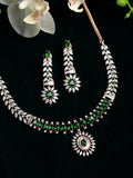 Priyaasi Women Green American Diamond Rose Gold Jewellery Set - Noz2Toz