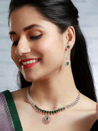 Priyaasi Women Green American Diamond Rose Gold Jewellery Set - Swadesiicart
