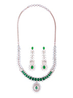 Priyaasi Women Green American Diamond Rose Gold Jewellery Set - Swadesiicart