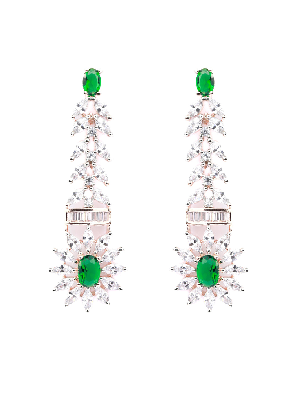 Priyaasi Women Green American Diamond Rose Gold Jewellery Set - Swadesiicart