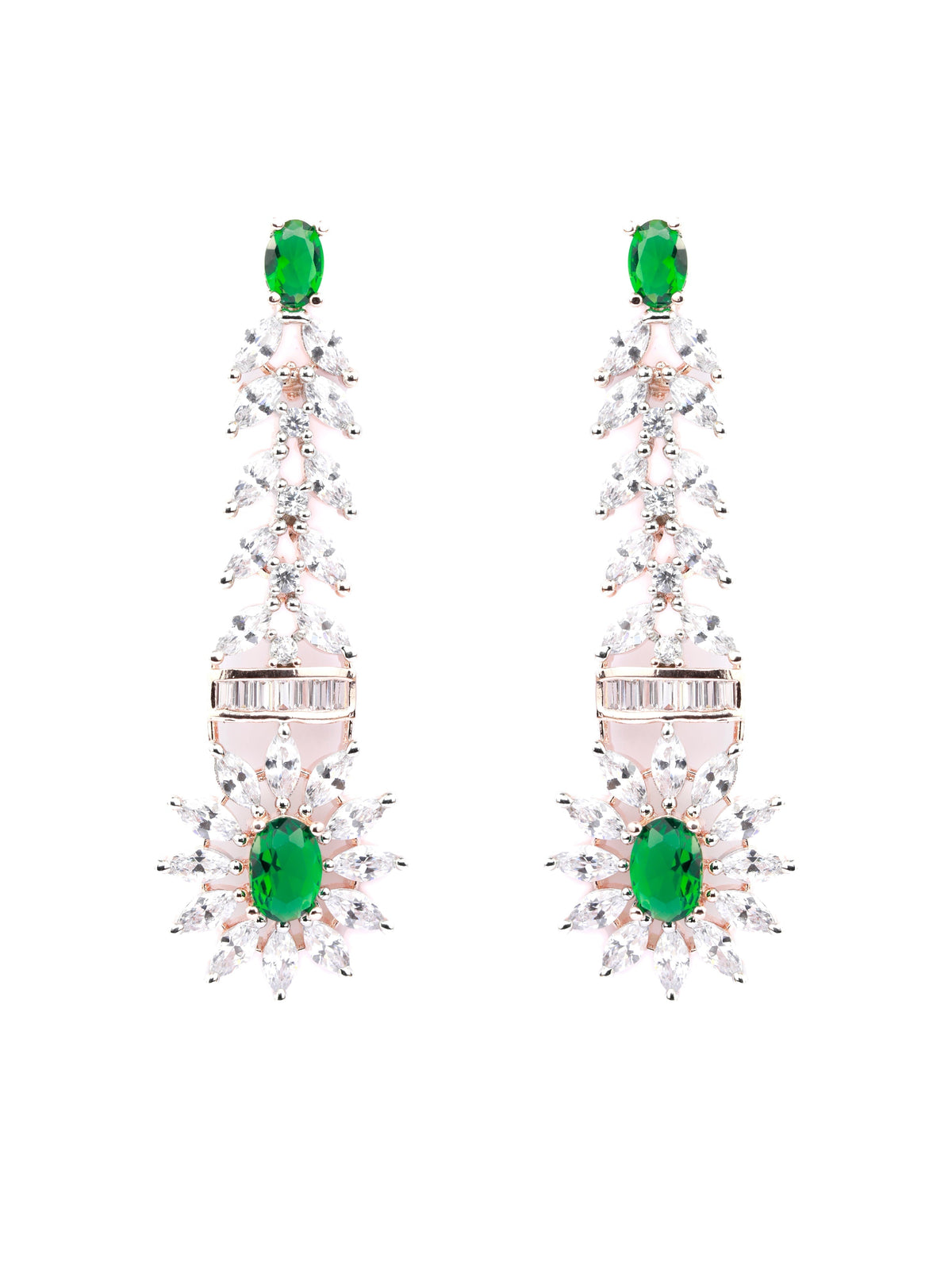 Priyaasi Women Green American Diamond Rose Gold Jewellery Set - Swadesiicart